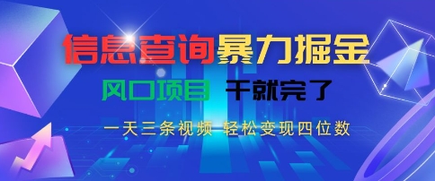 信息查询暴力掘金，一天三条视频，轻松变现四位数，风口项目干就完了【揭秘】_菜菜笔记