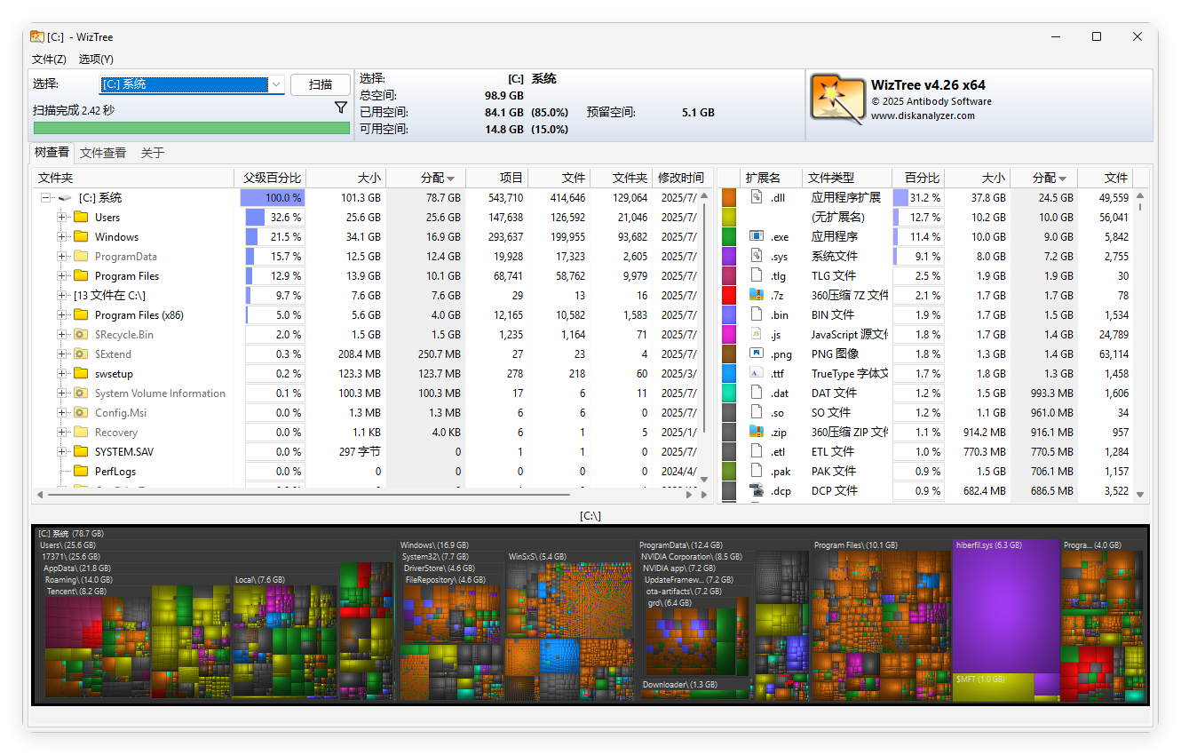 WizTree磁盘分析工具v4.26便携版_菜菜笔记