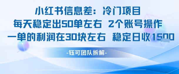 小红书信息差冷门项目一单利润30块每天稳定1.5k左右2个账号操作_菜菜笔记