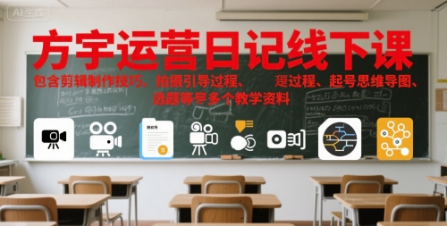 方宇运营日记线下课，包含剪辑制作技巧、拍摄引导过程、起号思维导图、选题等多个教学资料_菜菜笔记