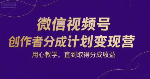 微信视频号创作者分成计划变现营，用心教学，直到取得分成收益_菜菜笔记