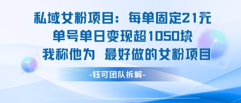 私域女粉项目：每单固定21块，单日变现超1k+，最好做的女粉项目_菜菜笔记