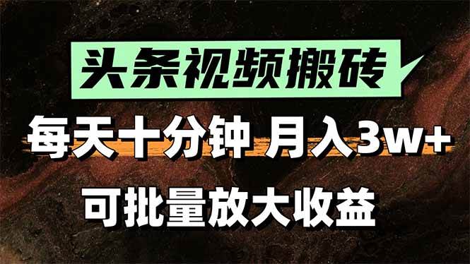 （15400期）头条视频搬砖，每天10分钟，小白轻松月入3万+，可批量放大收益_菜菜笔记