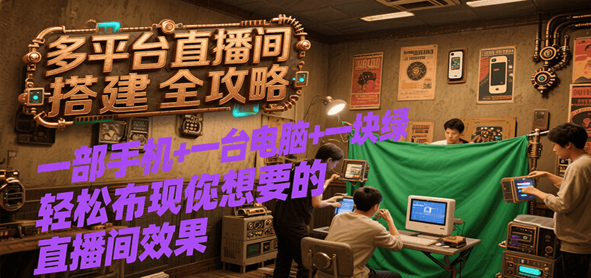 多平台直播间搭建全攻略，一部手机+一台电脑+一块绿布轻松实现你想要的直播间效果_菜菜笔记