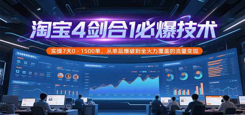 淘宝4剑合1必爆技术，实操7天0-1500单，从单品爆破到全火力覆盖的流量变现_菜菜笔记