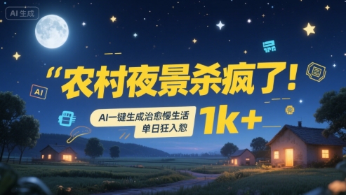 农村夜景杀疯了！AI一键生成治愈系慢生活，单日狂入1k+_菜菜笔记