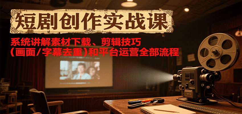 短剧创作实战课，系统讲解素材下载、剪辑技巧（画面/字幕去重）和平台运营全部流程_菜菜笔记