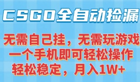 CSGO自动捡漏项目，最新独家玩法，一个手机可操作，新手小白轻松月入1W+，操作简单易上手【揭秘】_菜菜笔记
