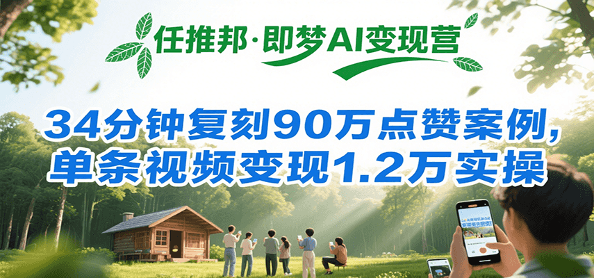 任推邦·即梦AI变现营，34分钟复刻90万点赞案例，单条视频变现1.2万实操_菜菜笔记