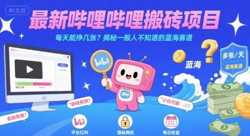 最新哔哩哔哩上B站搬砖项目，每天能挣几张？揭秘一般人不知道的蓝海赛道_菜菜笔记