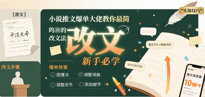 小说推文爆单大佬教你最简单的改文方法实操课，新手必学_菜菜笔记