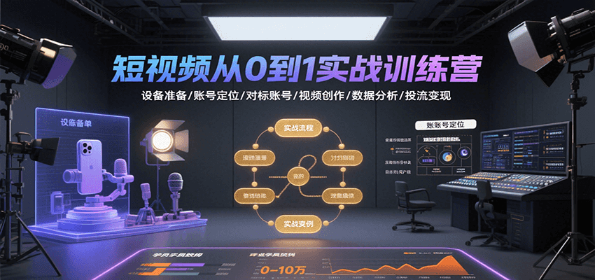 短视频从0到1实战训练营：设备准备/账号定位/对标账号/视频创作/数据分析/投流变现_菜菜笔记