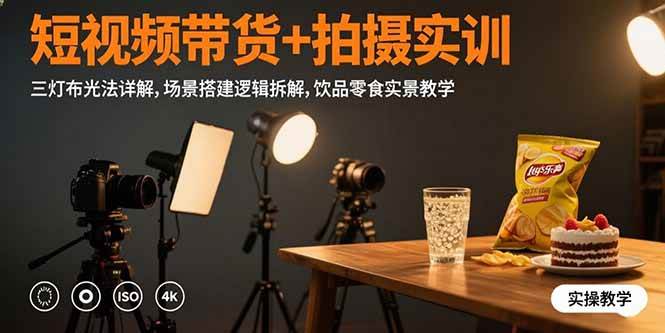 （15540期）短视频带货+拍摄实训：三灯布光法详解,场景搭建逻辑拆解,饮品零食实景教学_菜菜笔记