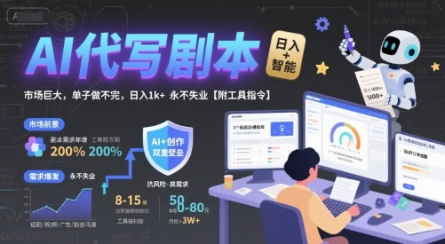 AI代写剧本，市场巨大，单子做不完，日入1k+ 永不失业【附工具指令】_菜菜笔记