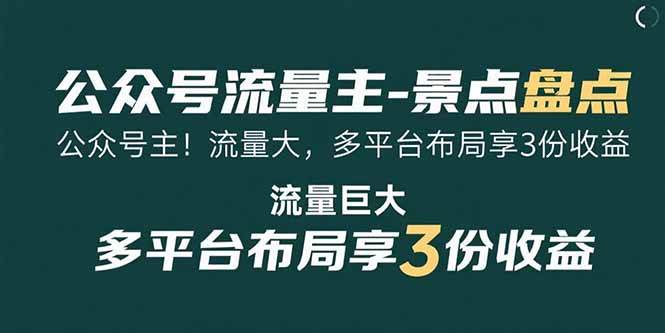 （15553期）公众号流量主-景点盘点 流量巨大 多平台布局享3份收益_菜菜笔记