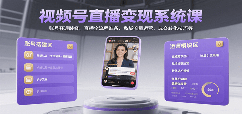 视频号直播变现系统课，账号开通装修、直播全流程准备、私域流量运营、成交转化技巧等_菜菜笔记