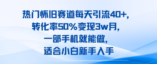 热门怀旧赛道每天引流40+，转化率50%月变现3w，一部手机就能做，适合小白新手入手_菜菜笔记