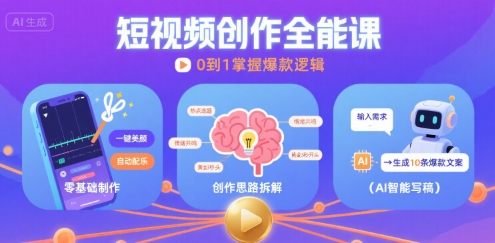 短视频创作课，短视频制作、创作思路、Ai写爆款文案_菜菜笔记