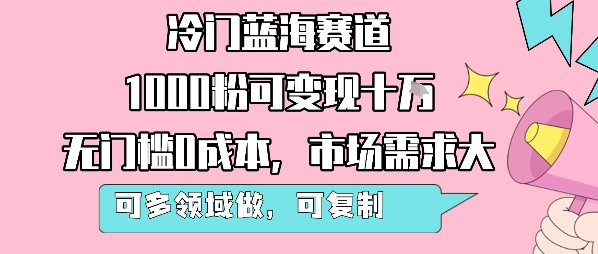 冷门蓝海赛道，1000粉可变现十W，无门槛0成本，市场需求大，可多领域做，可复制性强_菜菜笔记