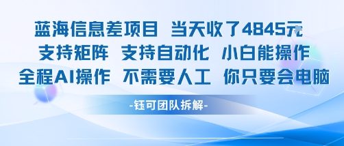 蓝海信息差项目当天收米1k+ 支持矩阵支持自动化小白能操作全程AI操作不需要人工你只要会电脑_菜菜笔记
