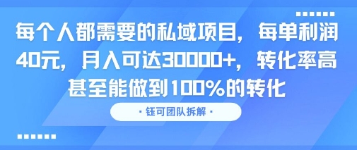 每个人都需要的私域项目，每单利润40米，月入可达3W+，转化率高 甚至能做到100%的转化_菜菜笔记