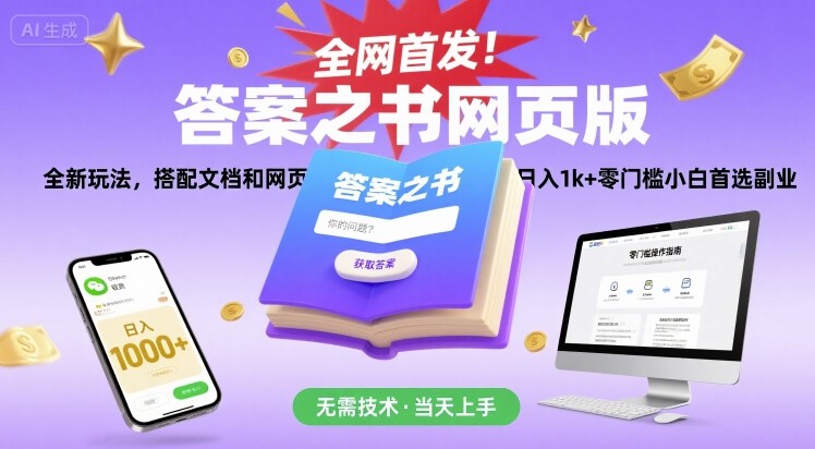 全网首发！答案之书网页版，全新玩法，搭配文档和网页，日入1k+零门槛小白首选副业【揭秘】_菜菜笔记