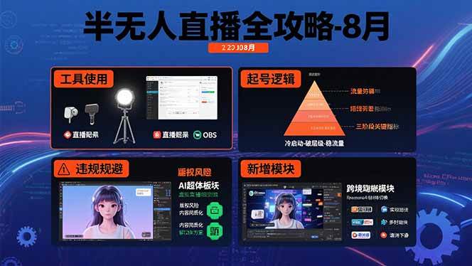 （15669期）半无人直播全攻略-8月：工具使用+起号逻辑+违规规避,新增AI超体与跨境模块_菜菜笔记