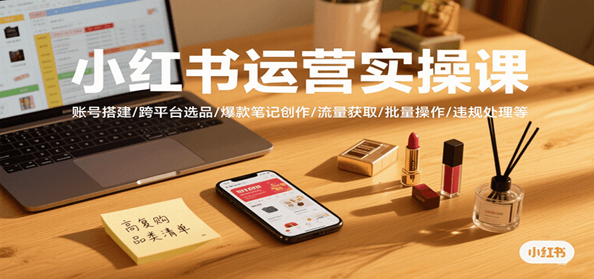 小红书运营实操课，账号搭建/跨平台选品/爆款笔记创作/流量获取/批量操作/违规处理等_菜菜笔记