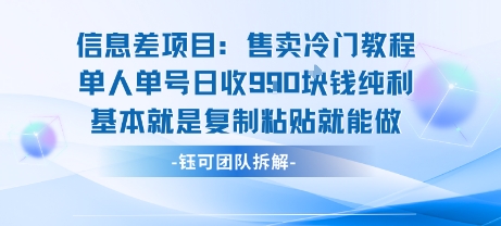 信息差项目：售卖冷门教程单人单号日收9张纯利基本就是复制粘贴就能做_菜菜笔记