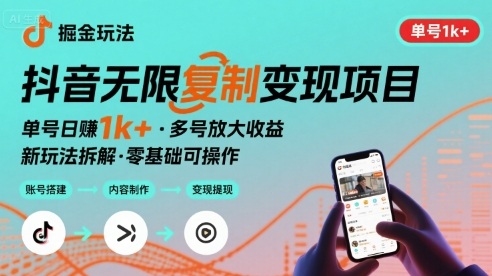 抖音掘金新玩法 单号1k+可以无限复制的项目_菜菜笔记