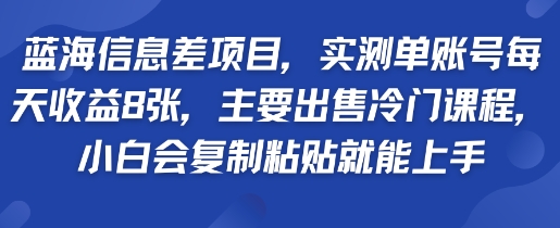 蓝海信息差项目，实测单账号每天收益多张，主要出售冷门课程，小白会复制粘贴就能上手_菜菜笔记