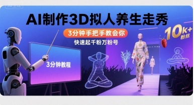 Ai制作3D拟人养生走秀，3分钟手把手教会你，快速起千粉万粉号_菜菜笔记