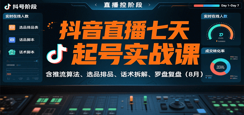抖音直播七天起号实战课：含推流算法、选品排品、话术拆解、罗盘复盘（8月）_菜菜笔记