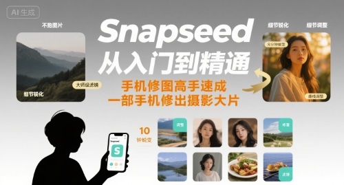 Snapseed从入门到精通，手机修图高手速成，一部手机就能修出摄影大片_菜菜笔记