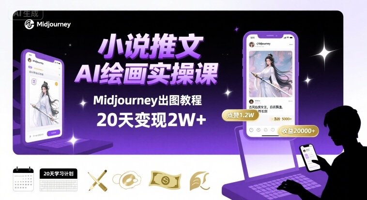 小说推文干货分享之AI绘画MJ出图实操课，用Midjourney做小说推文，20天挣2w_菜菜笔记