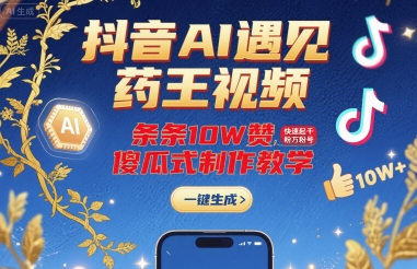 抖音AI遇见药王视频，条条10W赞，快速起千粉万粉号，傻瓜式制作教学_菜菜笔记