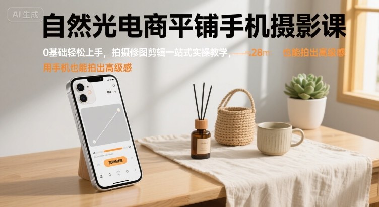 自然光电商平铺手机摄影课，0基础轻松上手，拍摄修图剪辑一站式实操教学，用手机也能拍出高级感_菜菜笔记