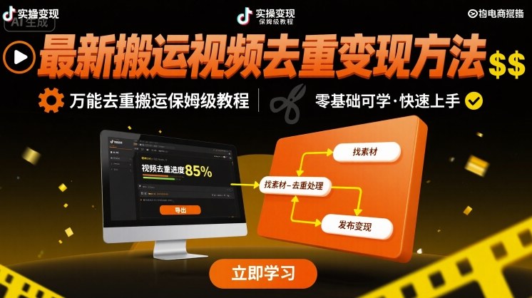 最新搬运视频去重变现方法，万能去重搬运保姆级教程_菜菜笔记