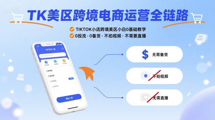 TK美区跨境电商运营全链路，TIKTOK小店跨境美区小白0基础教学，0投流0备货不拍视频不需要直播_菜菜笔记