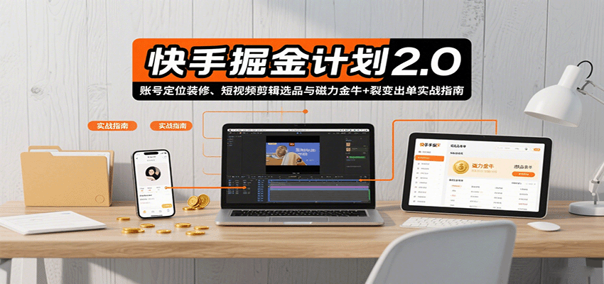 快手掘金计划2.0，账号定位装修、短视频剪辑选品与磁力金牛+裂变出单实战指南_菜菜笔记