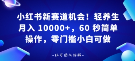小红书新赛道机会，轻养生月入 1w，60 秒简单操作，带货接广都可以，零门槛小白可做_菜菜笔记