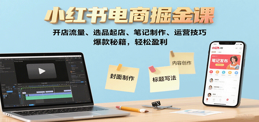 小红书电商掘金课：开店流量、选品起店、笔记制作、运营技巧，爆款秘籍，轻松盈利_菜菜笔记