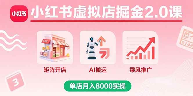 （15929期）小红书虚拟店掘金2.0课，矩阵开店+AI搬运+乘风推广，单店月入8000实操_菜菜笔记