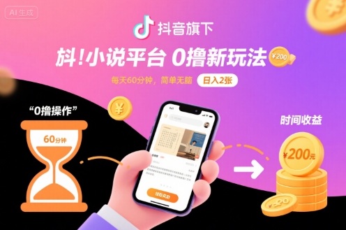 抖音旗下小说平台0撸新玩法，每天挂G60分钟，简单无脑，日入2张【揭秘】_菜菜笔记