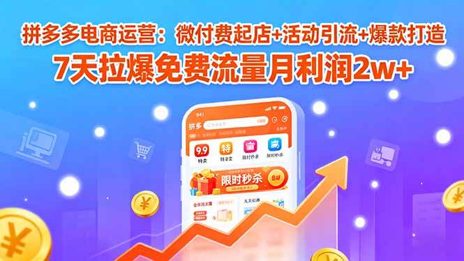 （15960期）拼多多电商运营：微付费起店+活动引流+爆款打造 7天拉爆免费流量月利润2w+_菜菜笔记