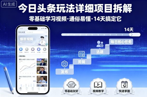 今日头条玩法详细项目拆解，零基础学习视频 通俗易懂 14天搞定它_菜菜笔记