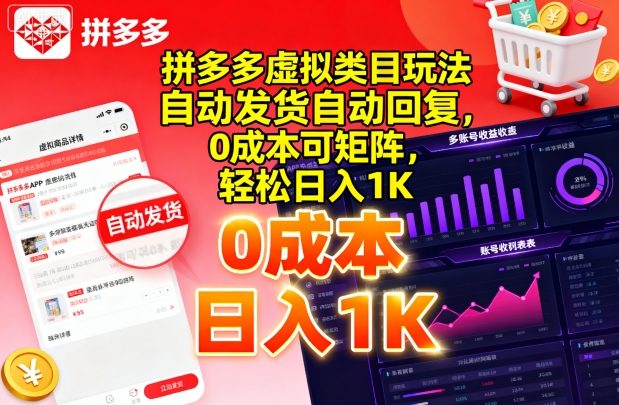 拼多多虚拟类目玩法，自动发货自动回复，0成本可矩阵，轻松日入1K【揭秘】_菜菜笔记