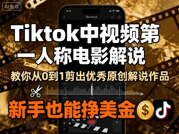 Tiktok中视频第一人称电影解说，教你从0到1剪出一个优秀的原创解说作品，新手也能挣美金_菜菜笔记