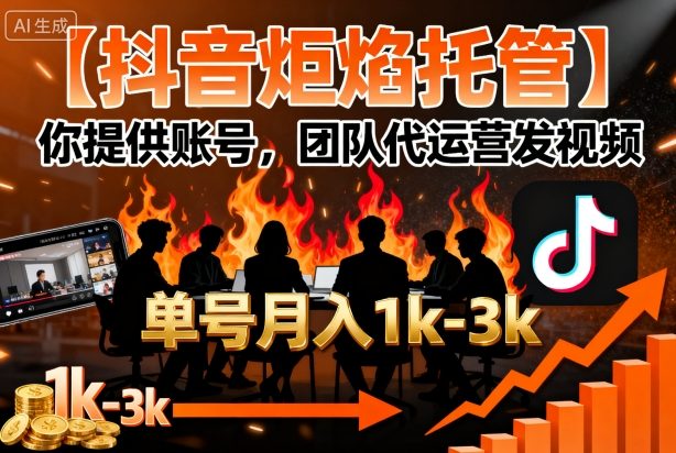 【抖音炬焰托管】你提供账号，团队代运营发视频，单号月入1k+【揭秘】_菜菜笔记