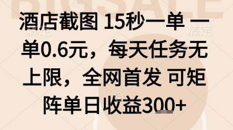 酒店截图项目，15秒一单，一单0.6米，每天任务无上限，全网首发可矩阵单日收益3张+【揭秘】_菜菜笔记